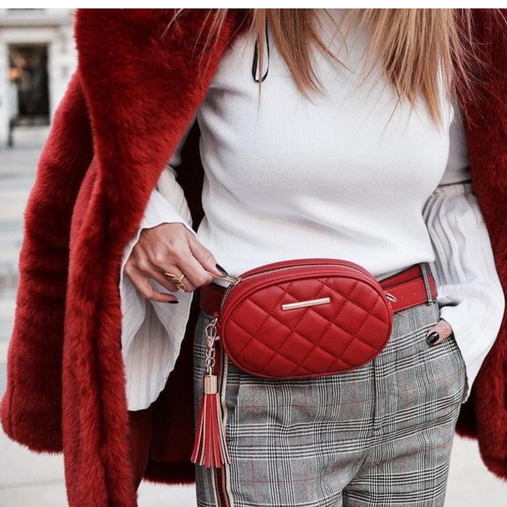 Aldo women Belted Crossbody Quilted pouch bag Red